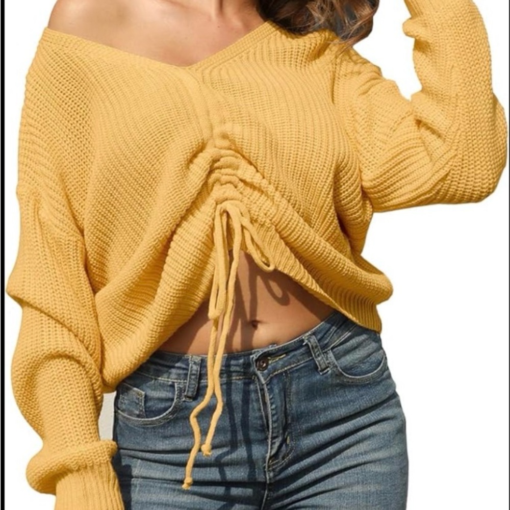 SO Women's Off-the-Shoulder Yellow Sweater